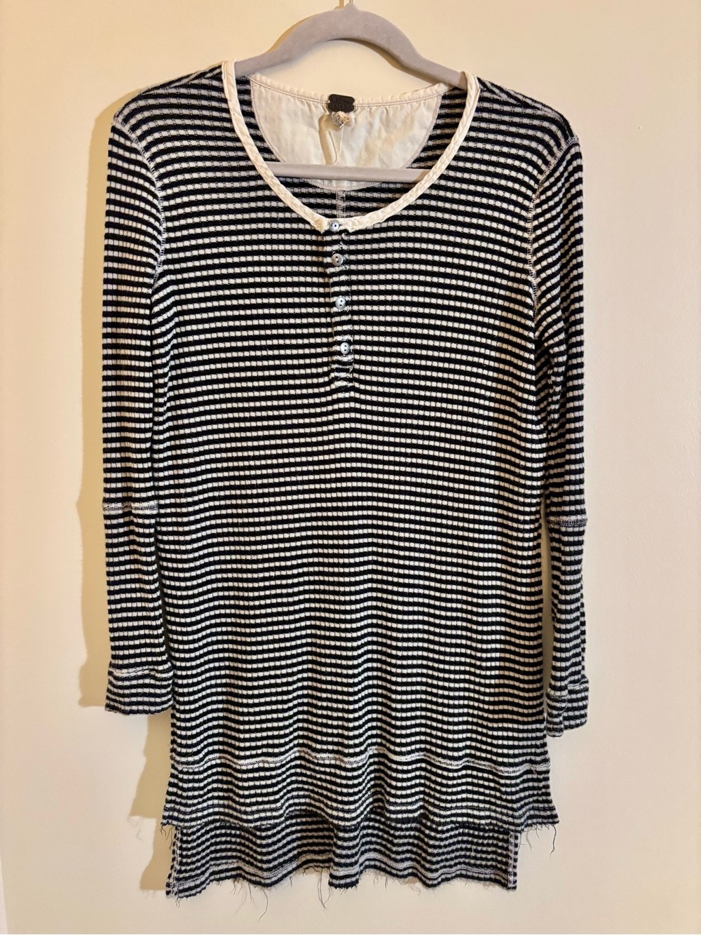 We the Free Striped Black & Cream Striped Long Sleeve Knit Henley Tunic Top